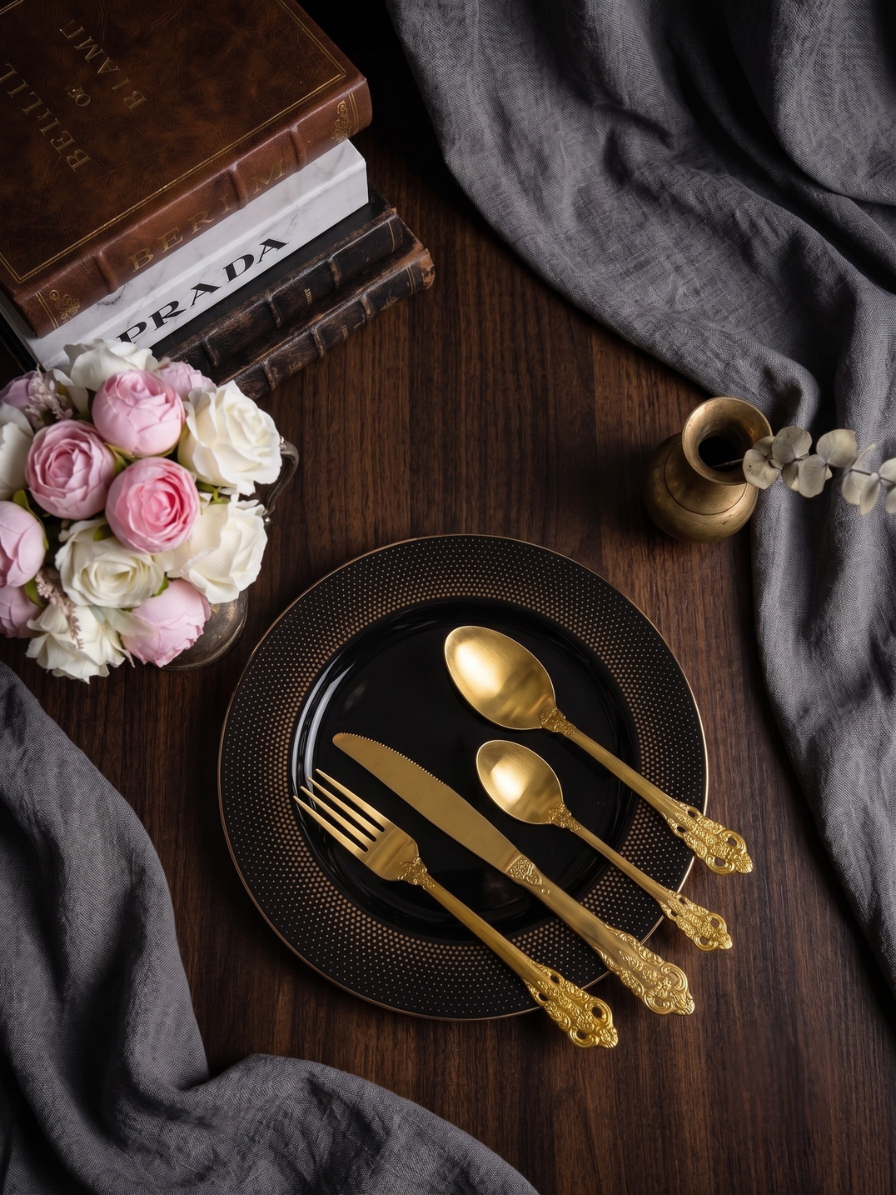 Ornate Vintage Gold Cutlery Set
