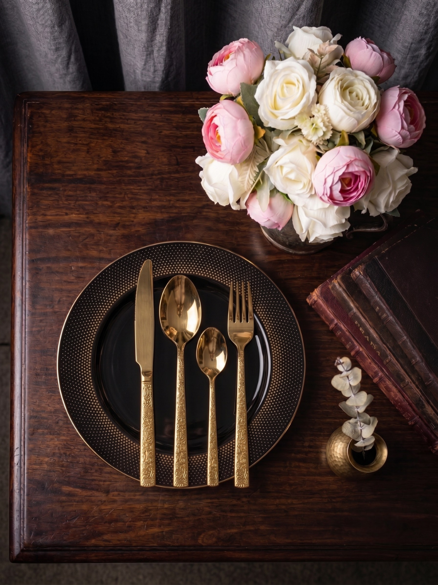 Luxury Engraved Gold Cutlery Set