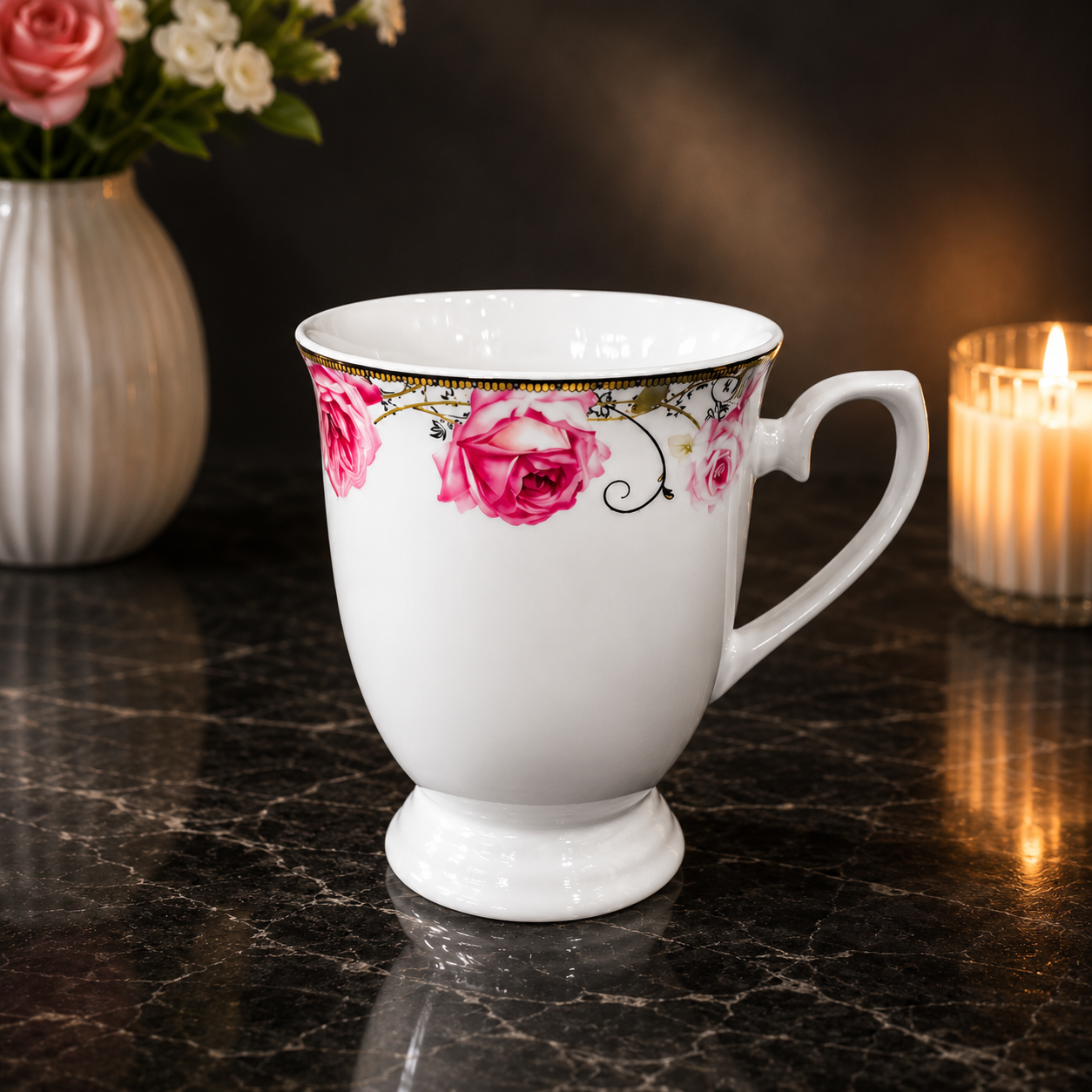 Royal Rose Porcelain Mug Set (Set of 6)