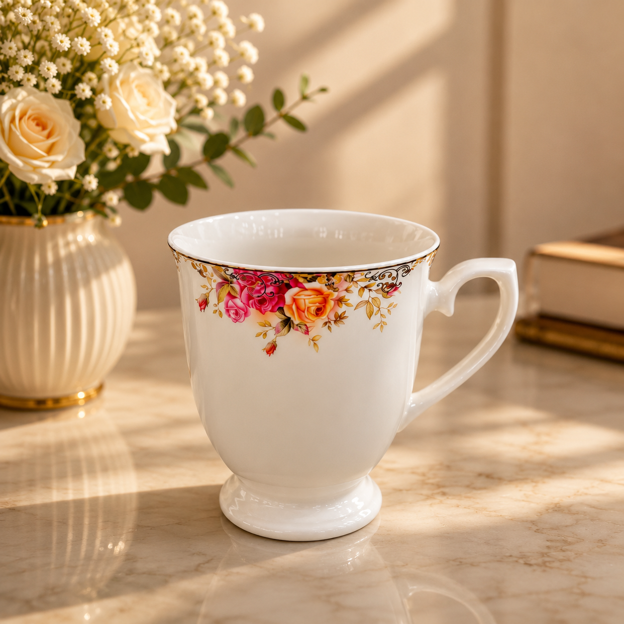Vintage Rose Fine Porcelain Mug Set (Set of 6)