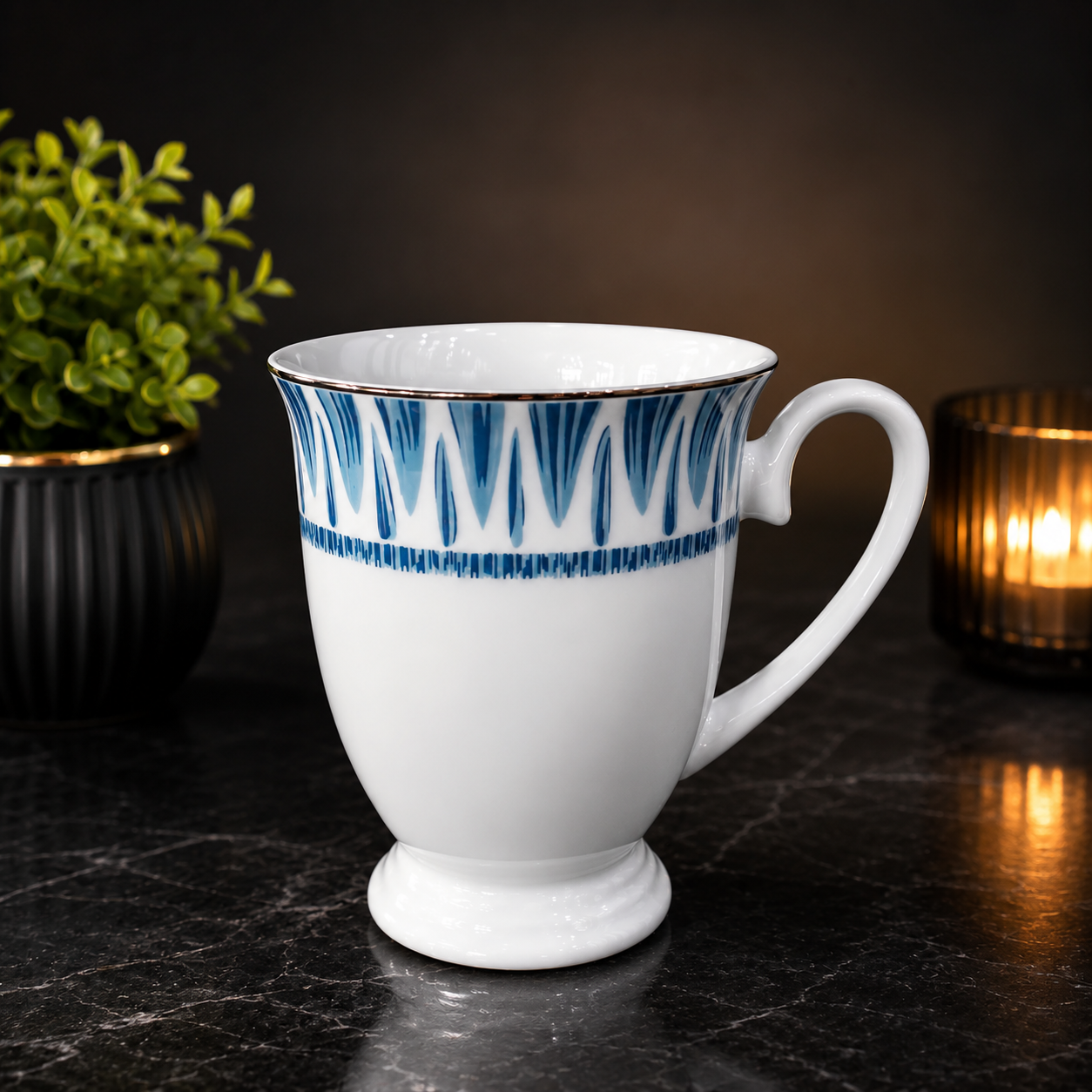 Sapphire Porcelain Mug Set (Set of 6)