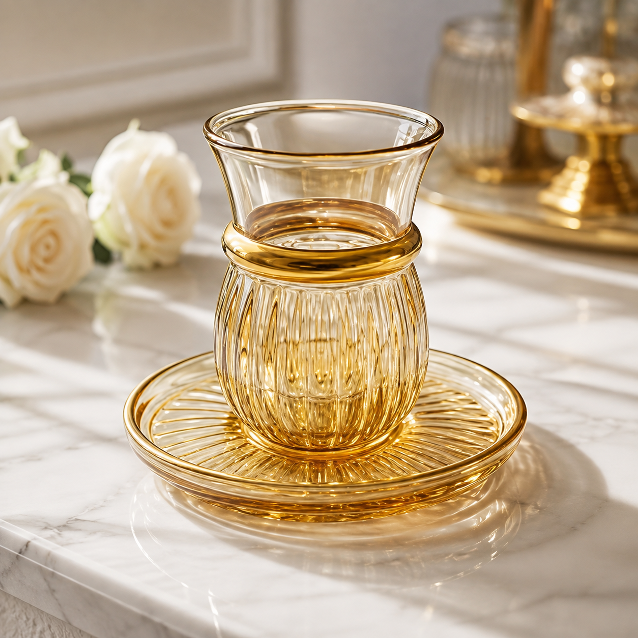 Turkish Tinted Tea Cups & Saucer Set