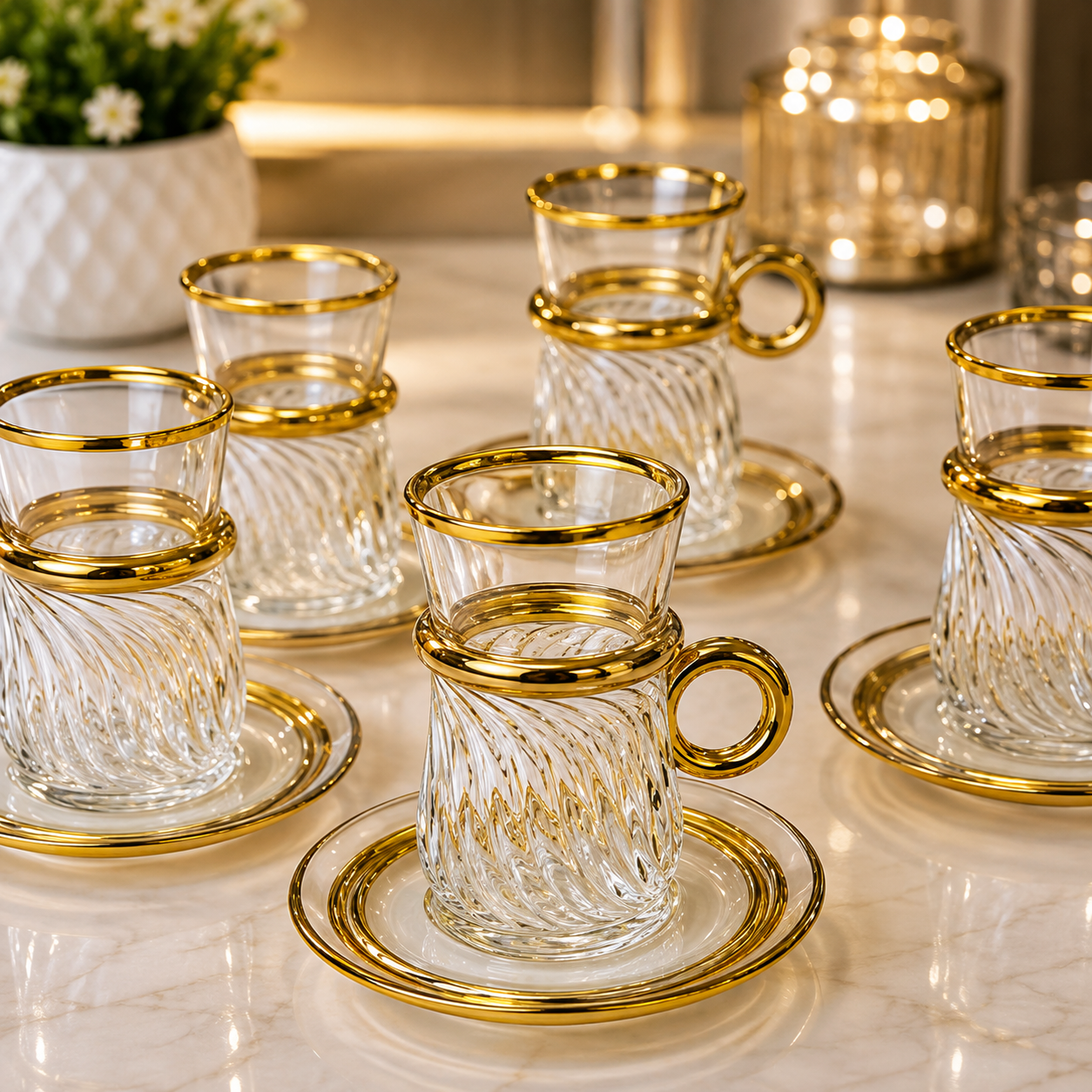 Royal Gold Spiral Tea Cup & Saucer Set
