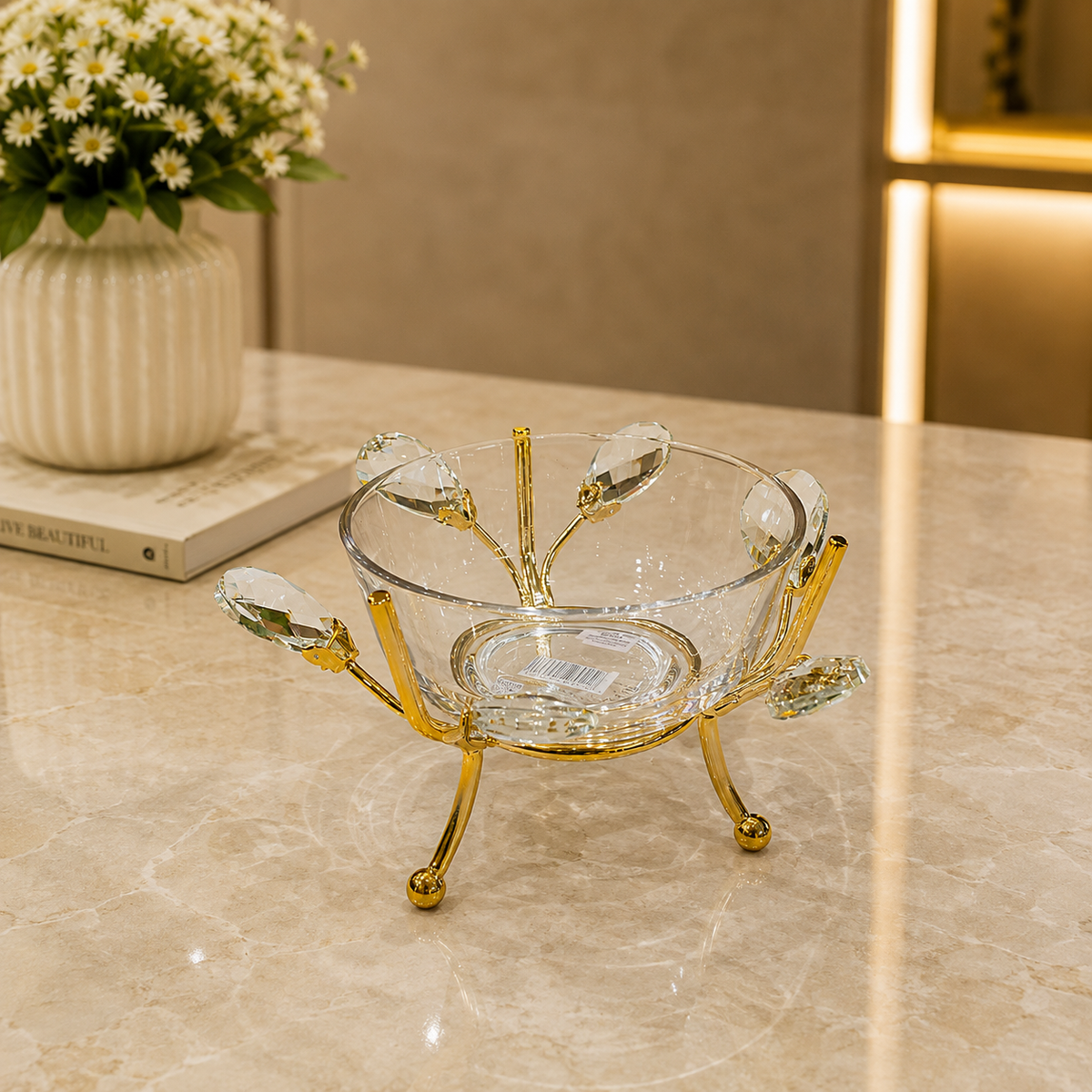 Luxury Crystal Gold Bowl With Stand