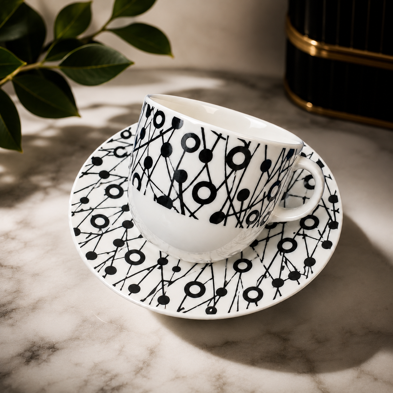 Mono Matrix Porcelain Cup & Saucer Set (Set of 6)