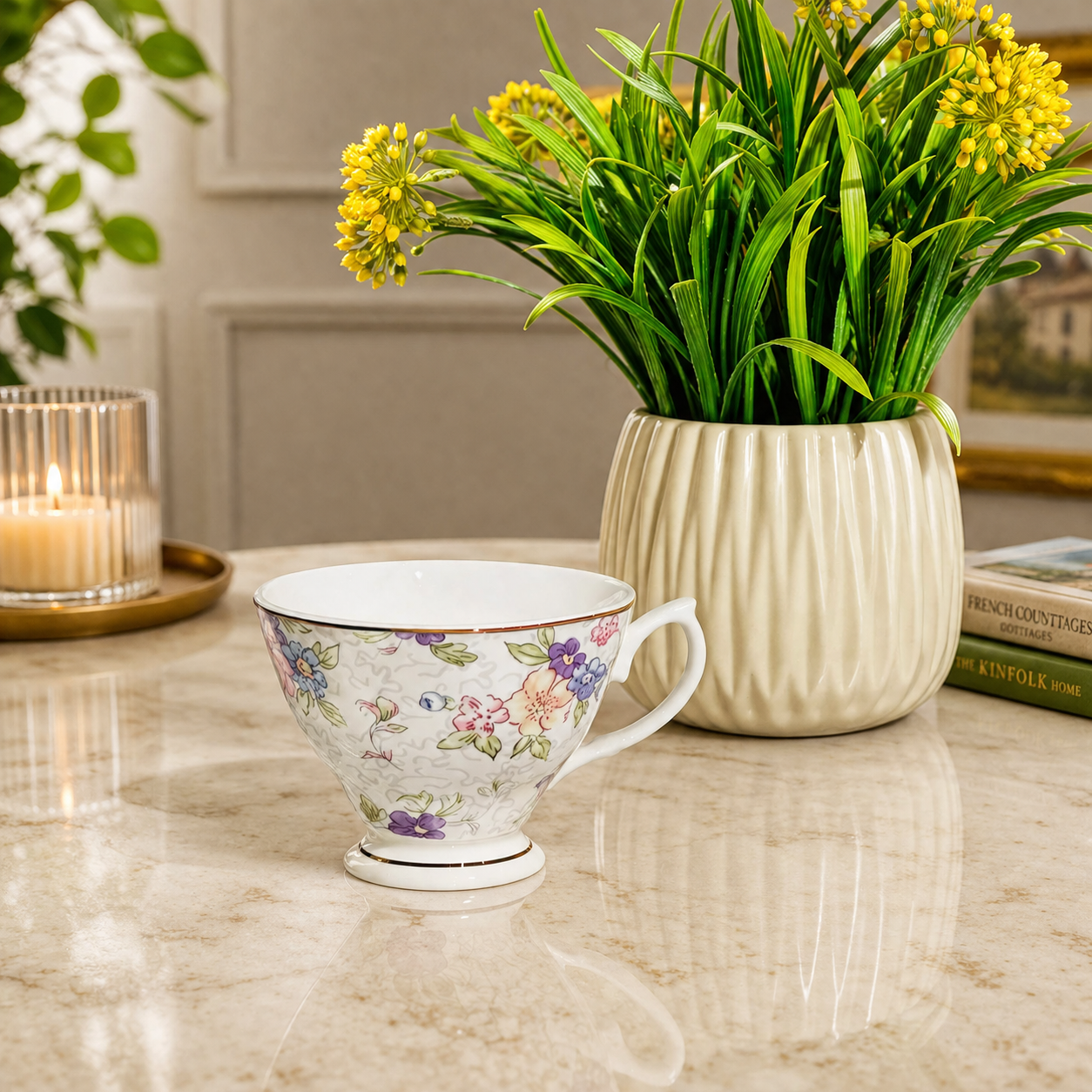 Blossom Whisper Floral Tea Cup & Saucer Set (Set of 6)