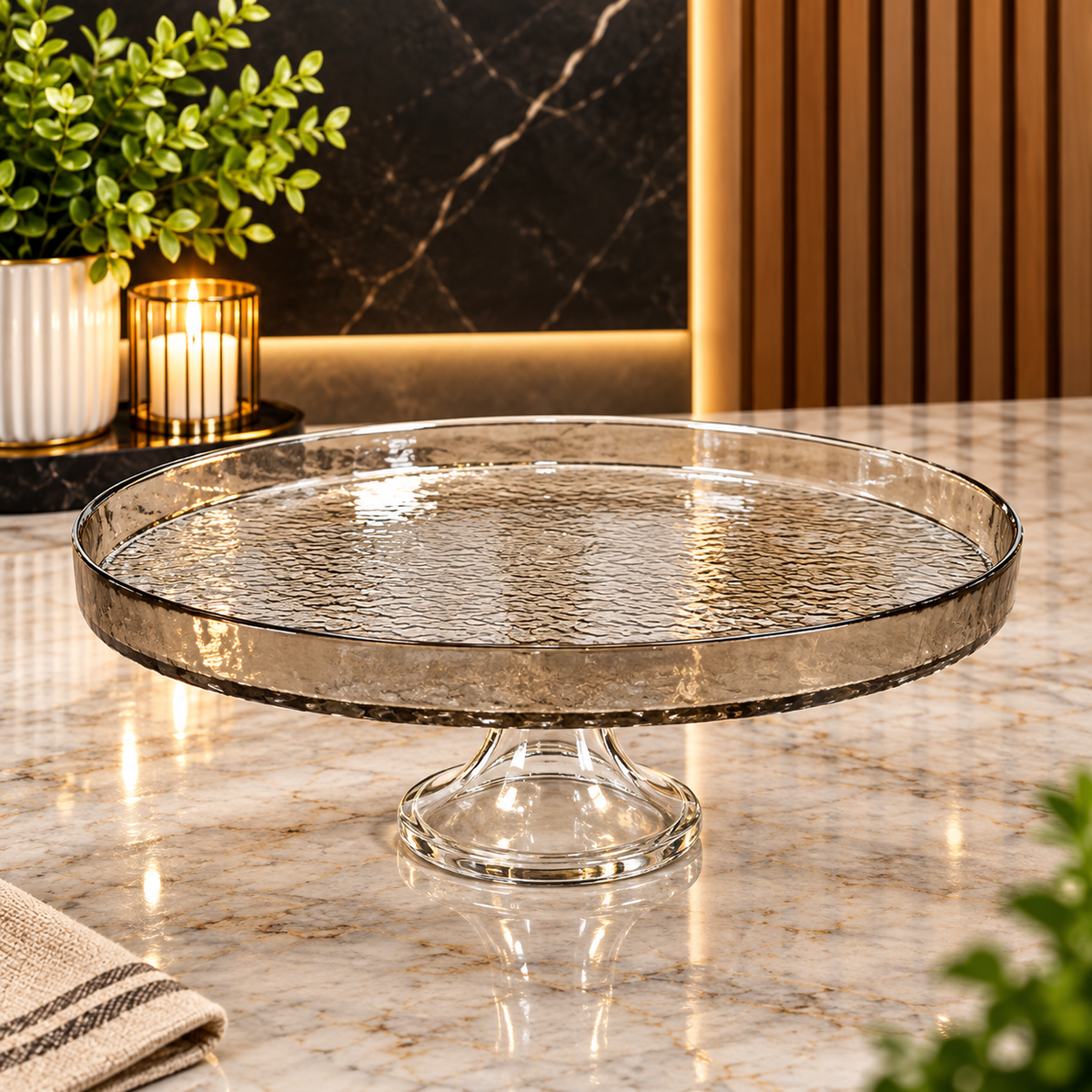 Elegant Hammered Glass Cake Stand & Serving Platter