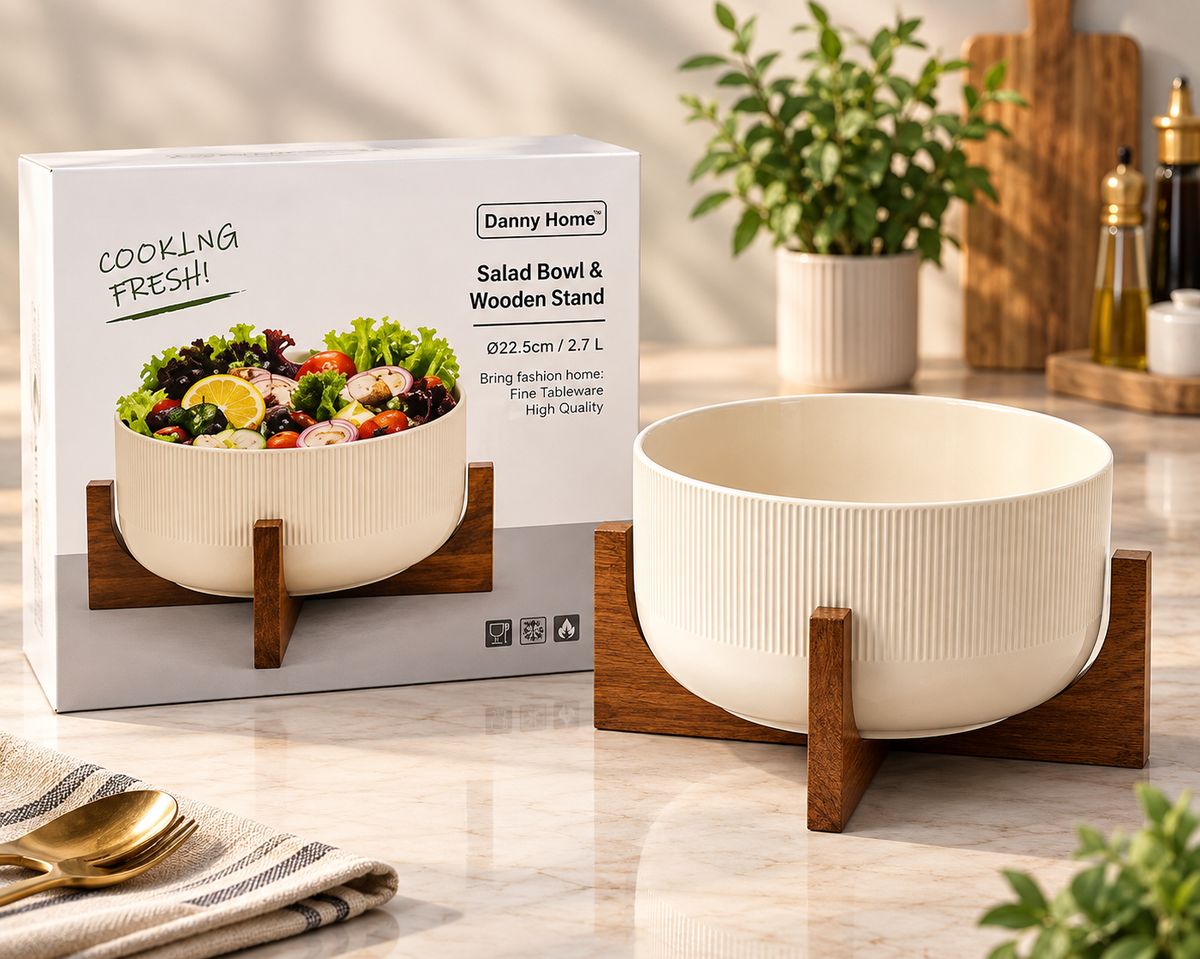 Danny Home Salad Bowl With Wooden Stand