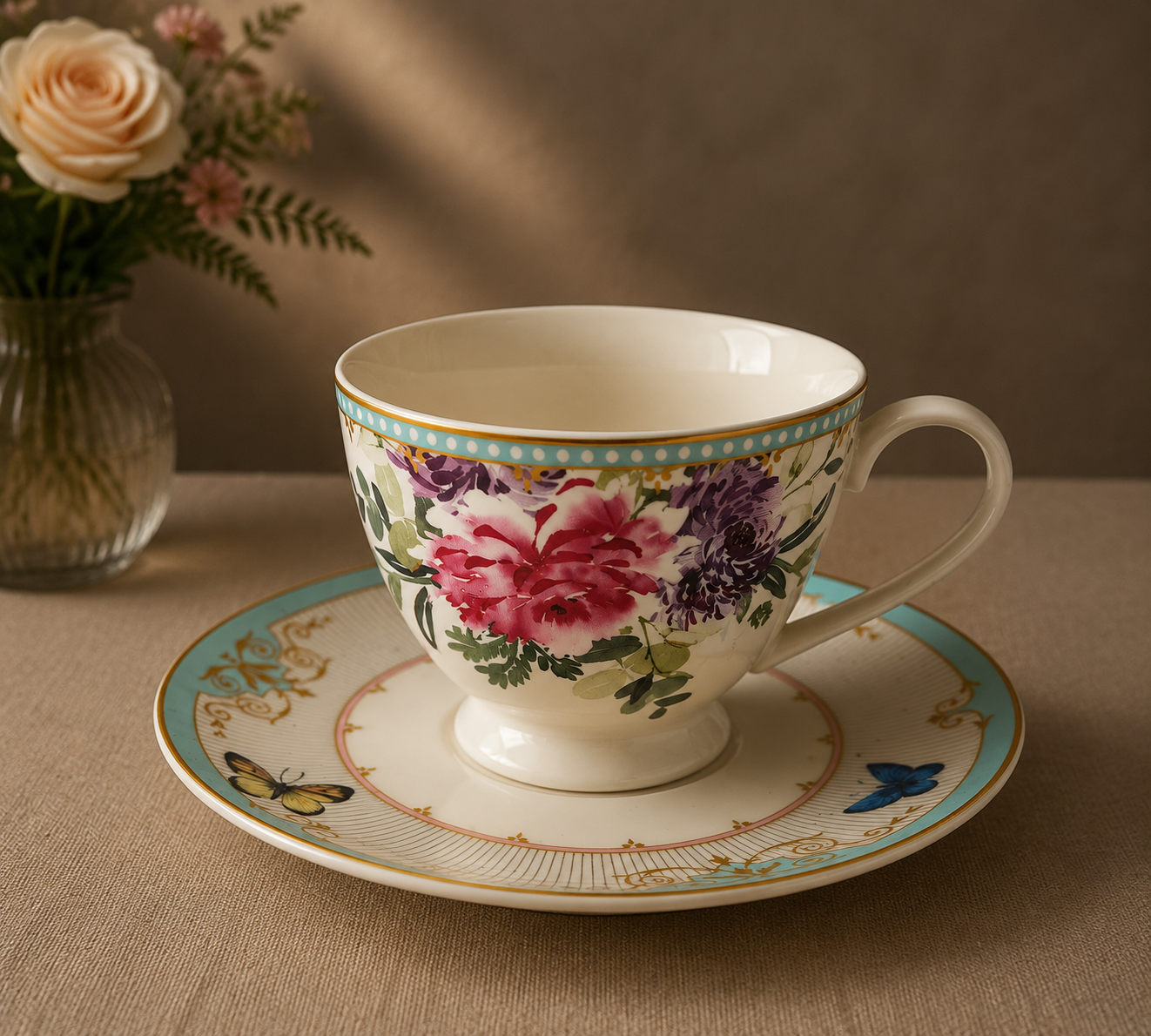 Elegant Floral & Butterfly Breakfast Set