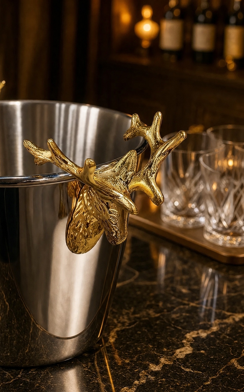 Luxury Silver & Gold Stag Head Ice Bucket