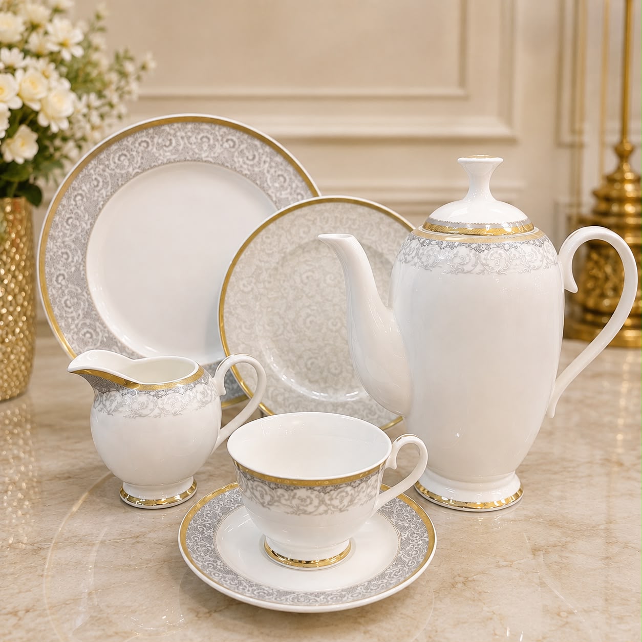 Regal Silver Bloom Tea Set 24PC