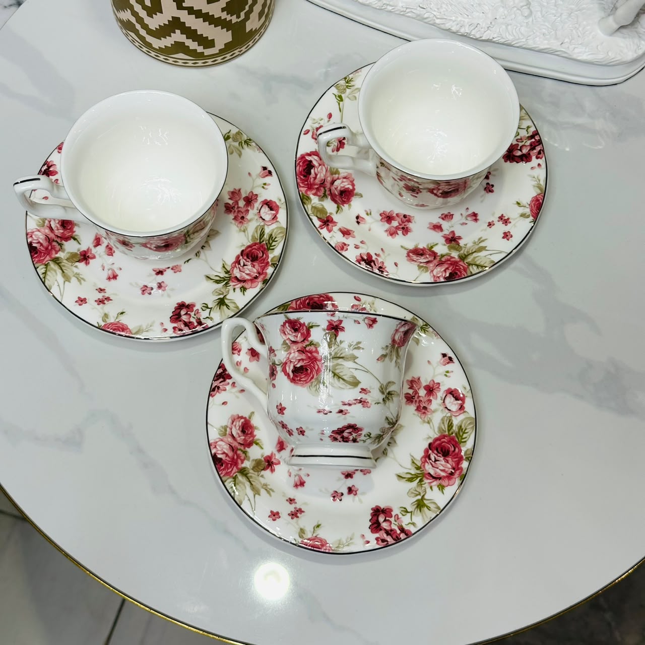 Rosé Bloom Tea Cup & Saucer Set (Set of 6)