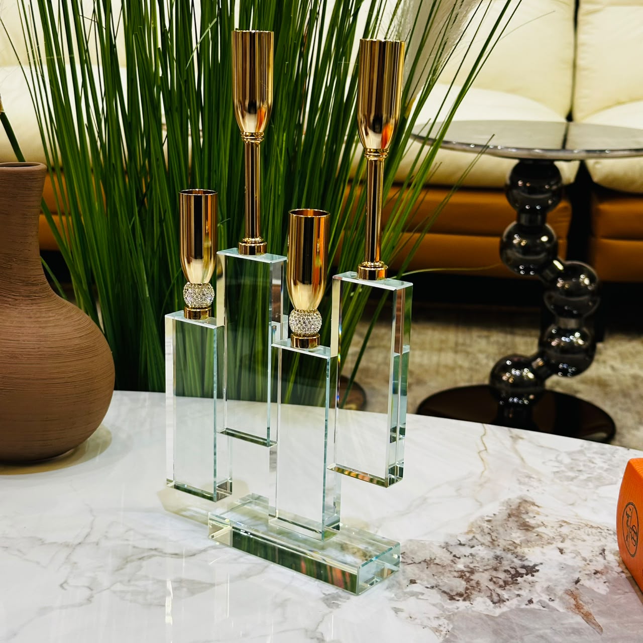 Luxury Crystal & Gold 4-Arm Candle Holder