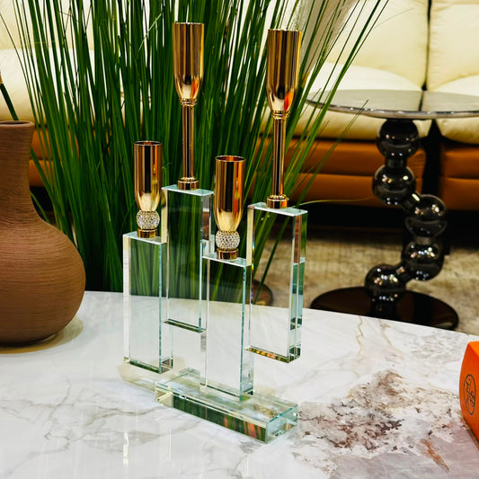 Luxury Crystal & Gold 4-Arm Candle Holder