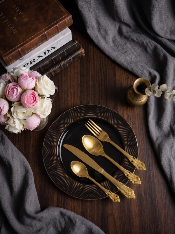 Ornate Vintage Gold Cutlery Set