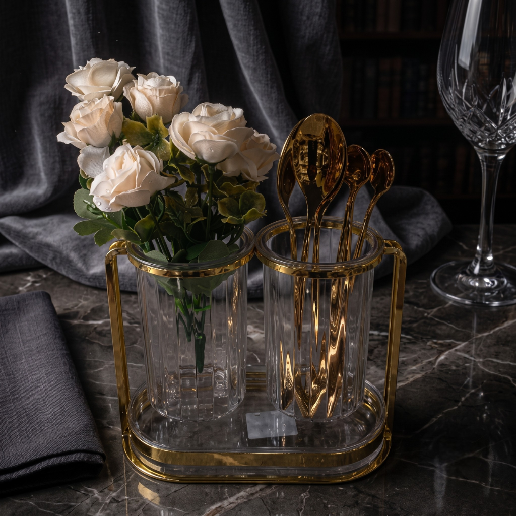 Modern Gold Dual Cutlery Holder Set