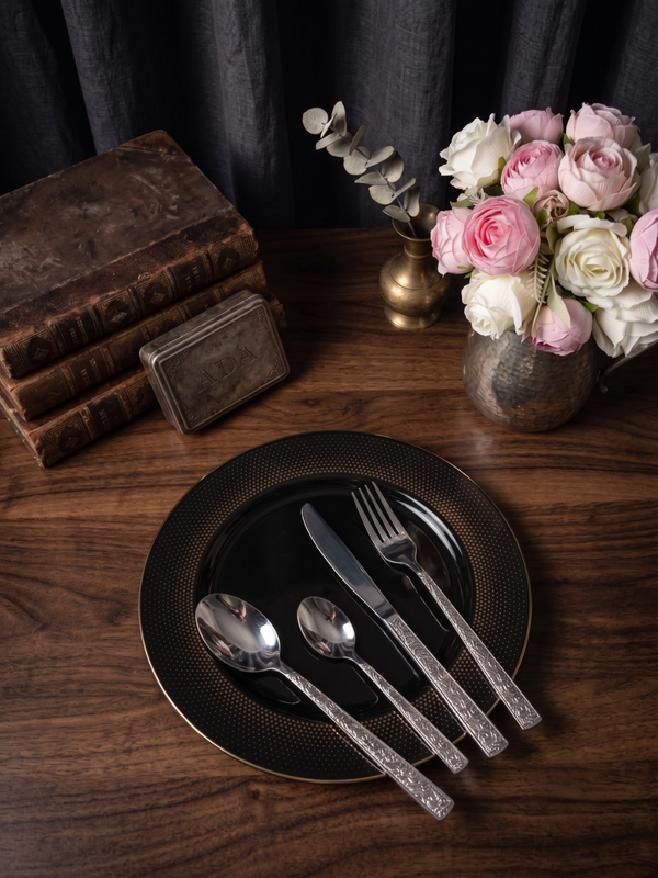 Vintage Engraved Silver Cutlery Set