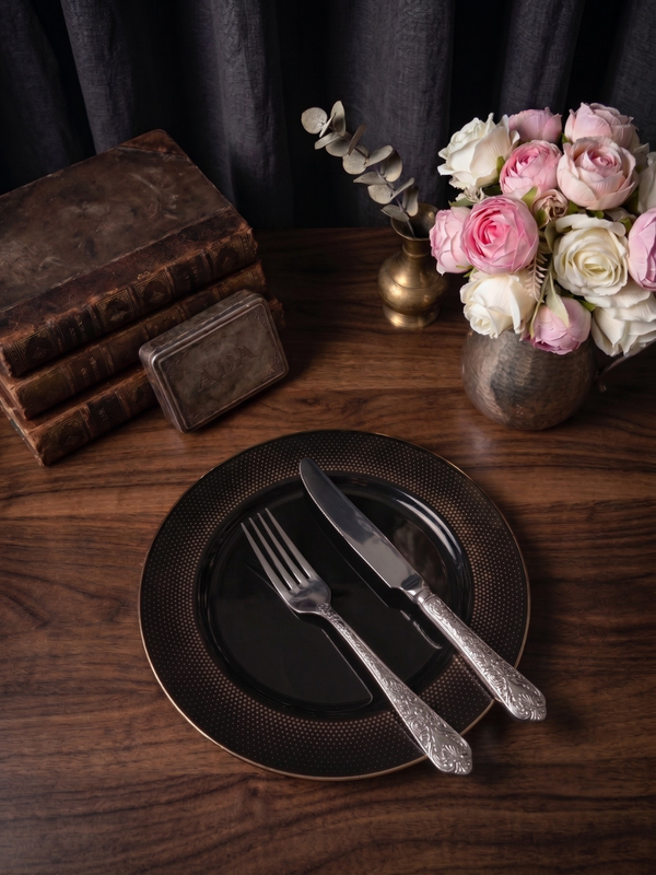 Vintage Engraved Silver Cutlery Set