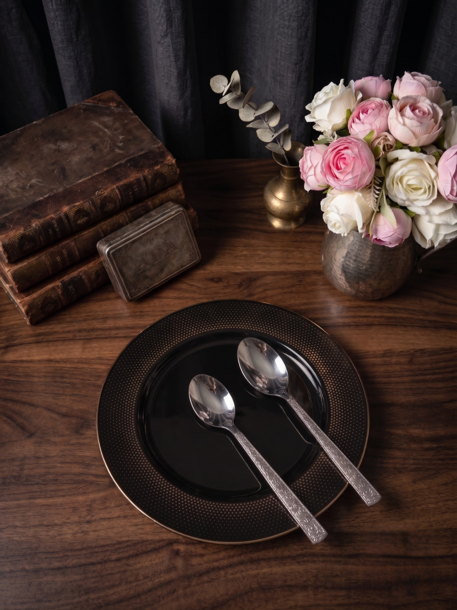 Vintage Engraved Silver Cutlery Set