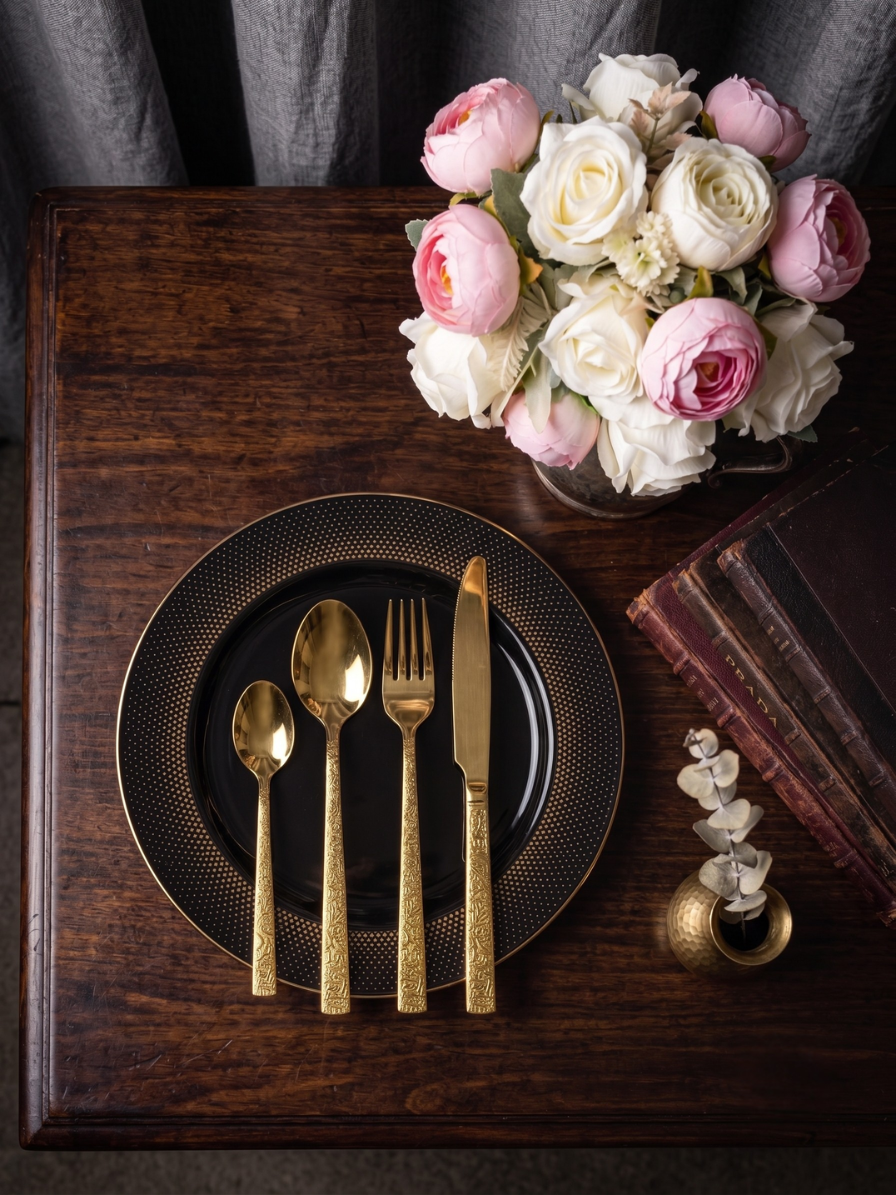 Luxury Engraved Gold Cutlery Set