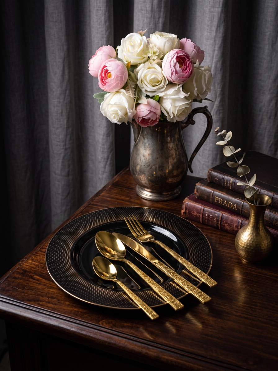 Luxury Engraved Gold Cutlery Set