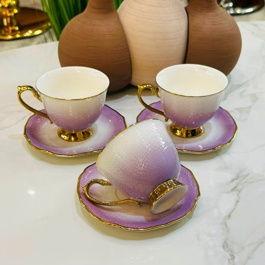 Lavender Luxe Gold Rim Tea Cup & Saucer Set (Set of 6)
