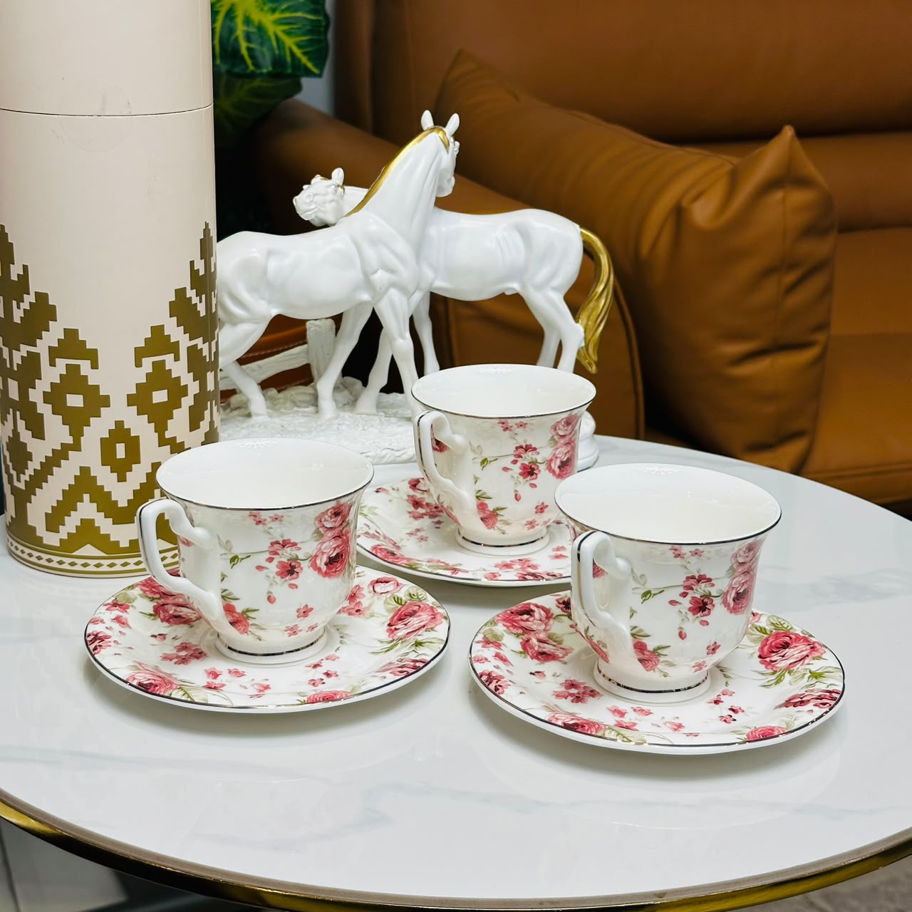 Rosé Bloom Tea Cup & Saucer Set (Set of 6)