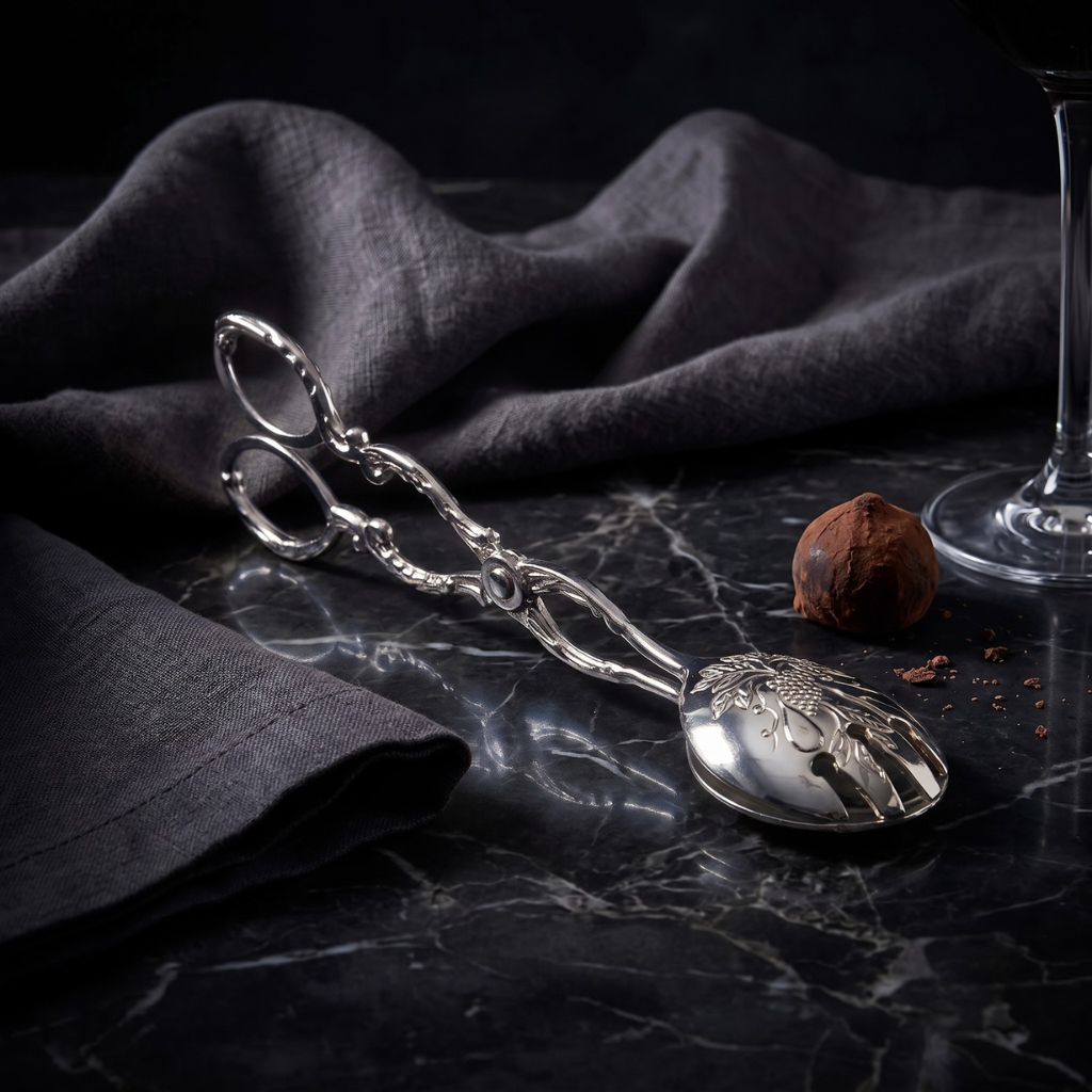 Ornate Silver Salad Scissor Tongs