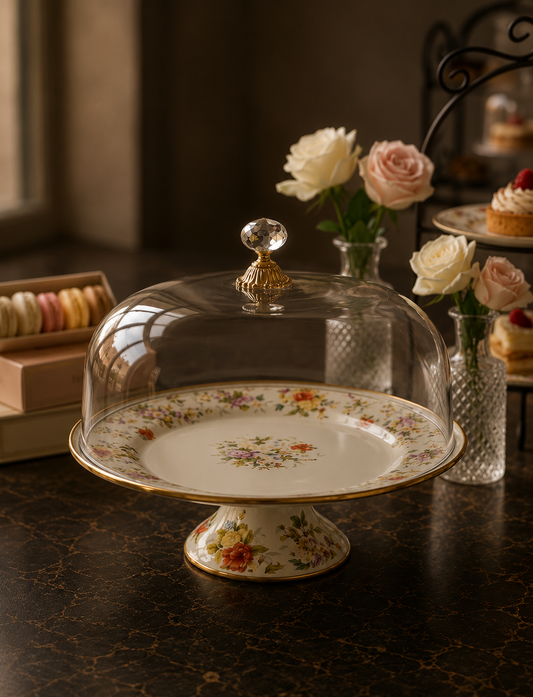 Vintage Floral Acrylic Dome Cake Stand
