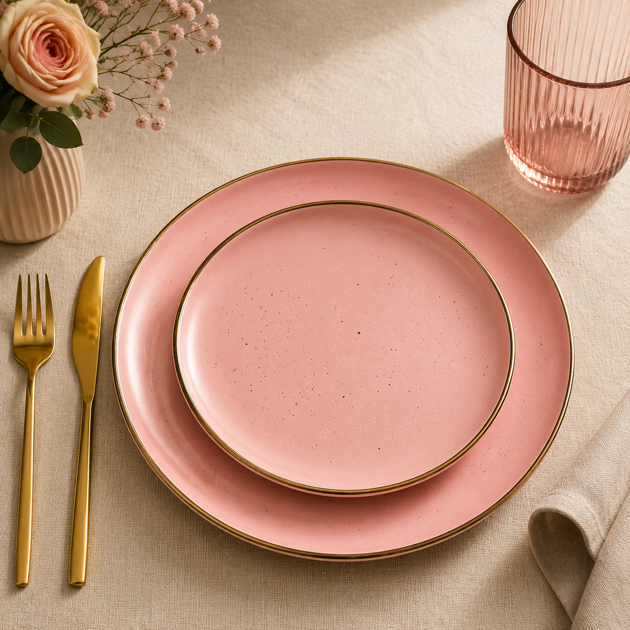 Minimalist Matte Pink Breakfast Set