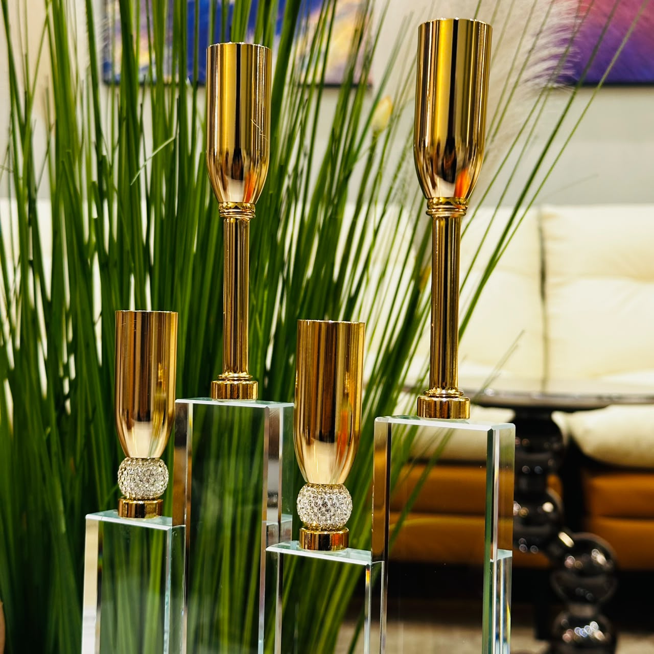 Luxury Crystal & Gold 4-Arm Candle Holder