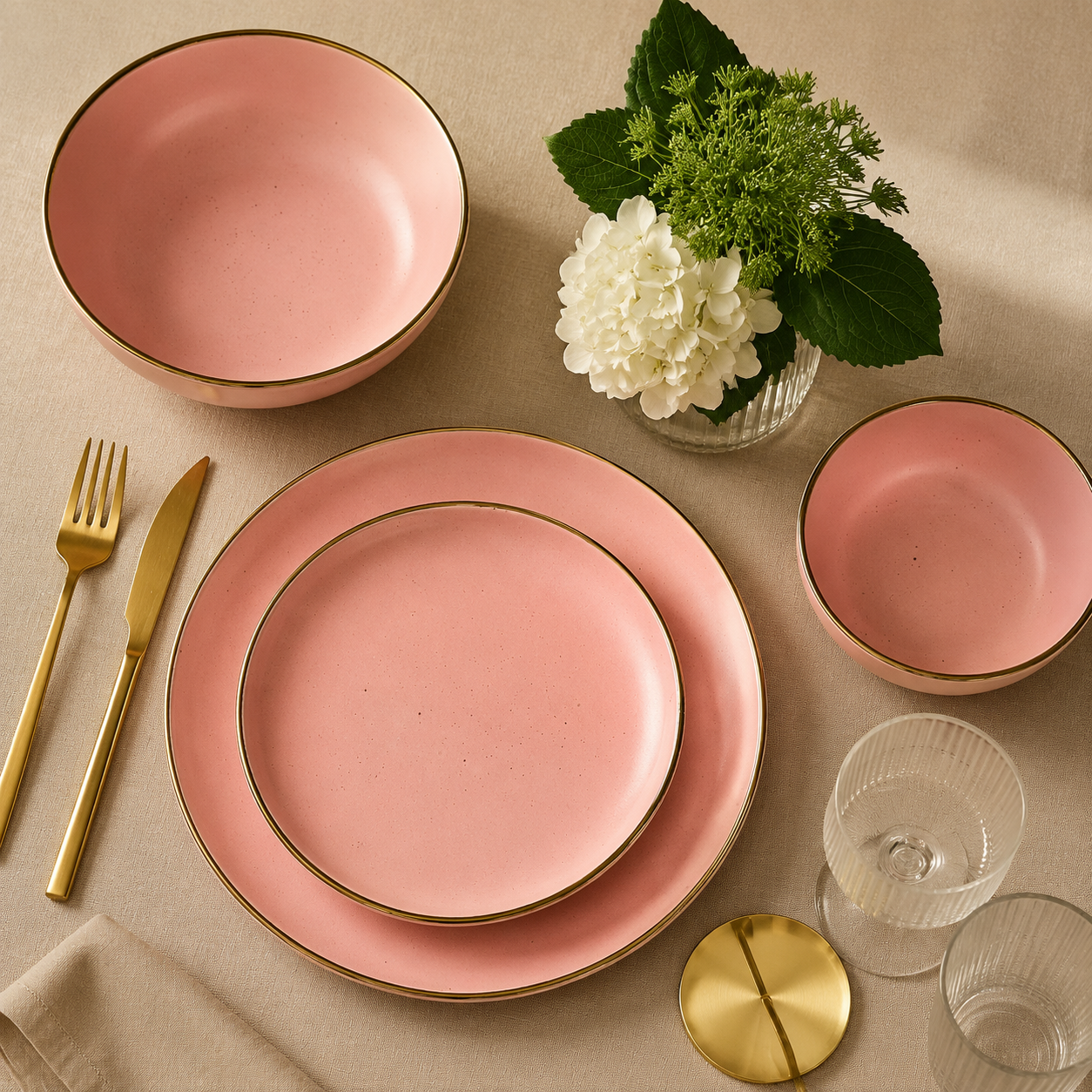 Minimalist Matte Pink Breakfast Set