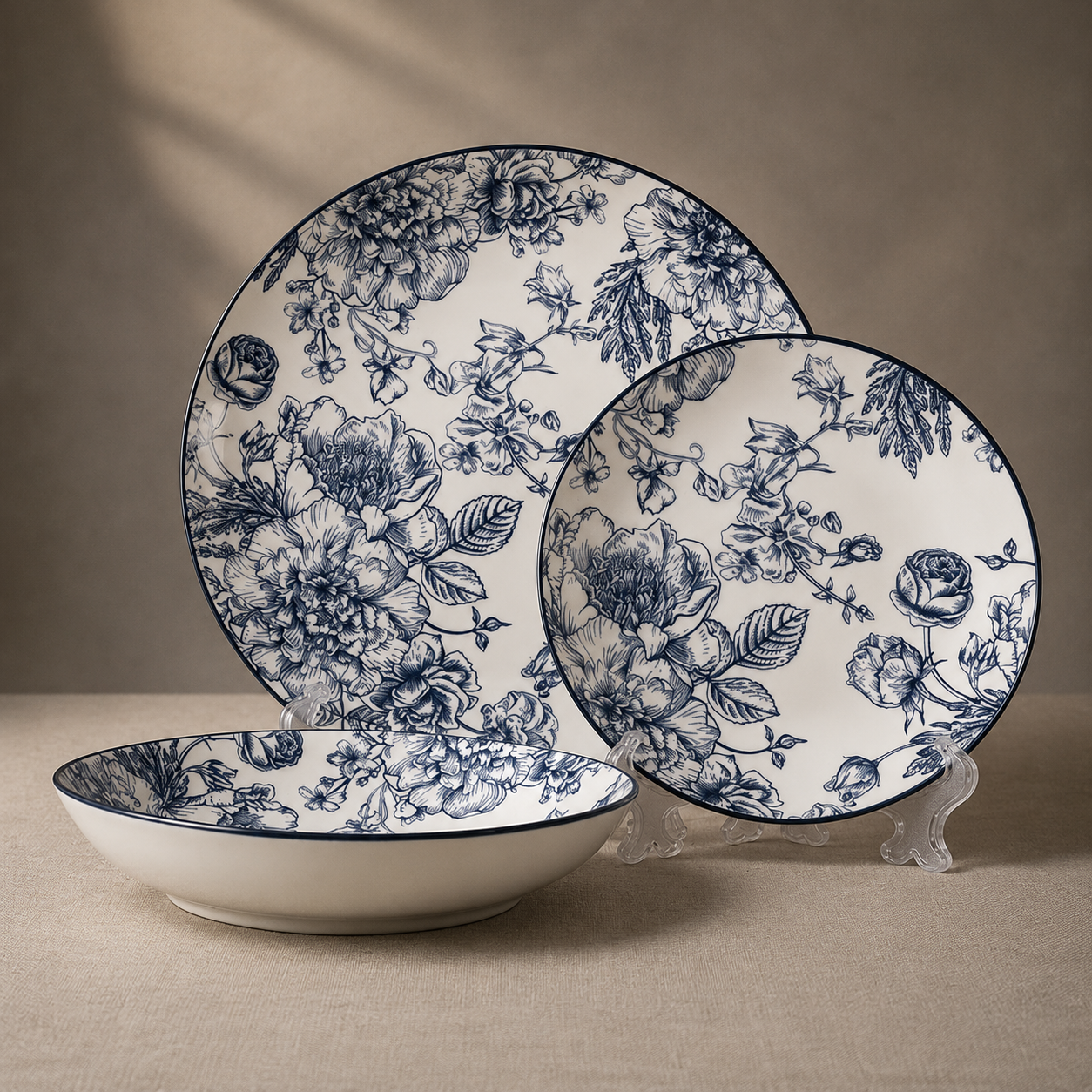 Blue Bloom Plate Set - 24PC