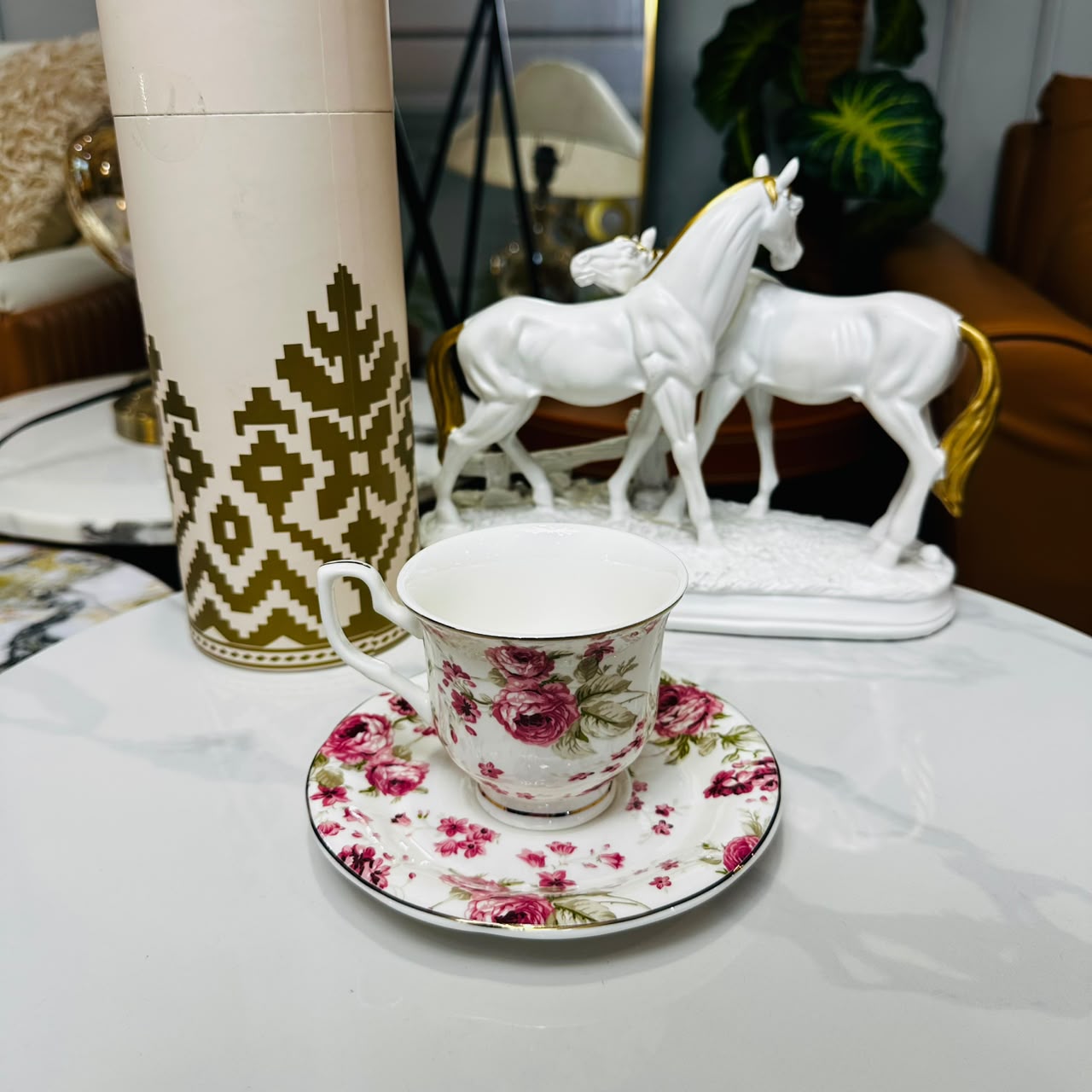 Rosé Bloom Tea Cup & Saucer Set (Set of 6)