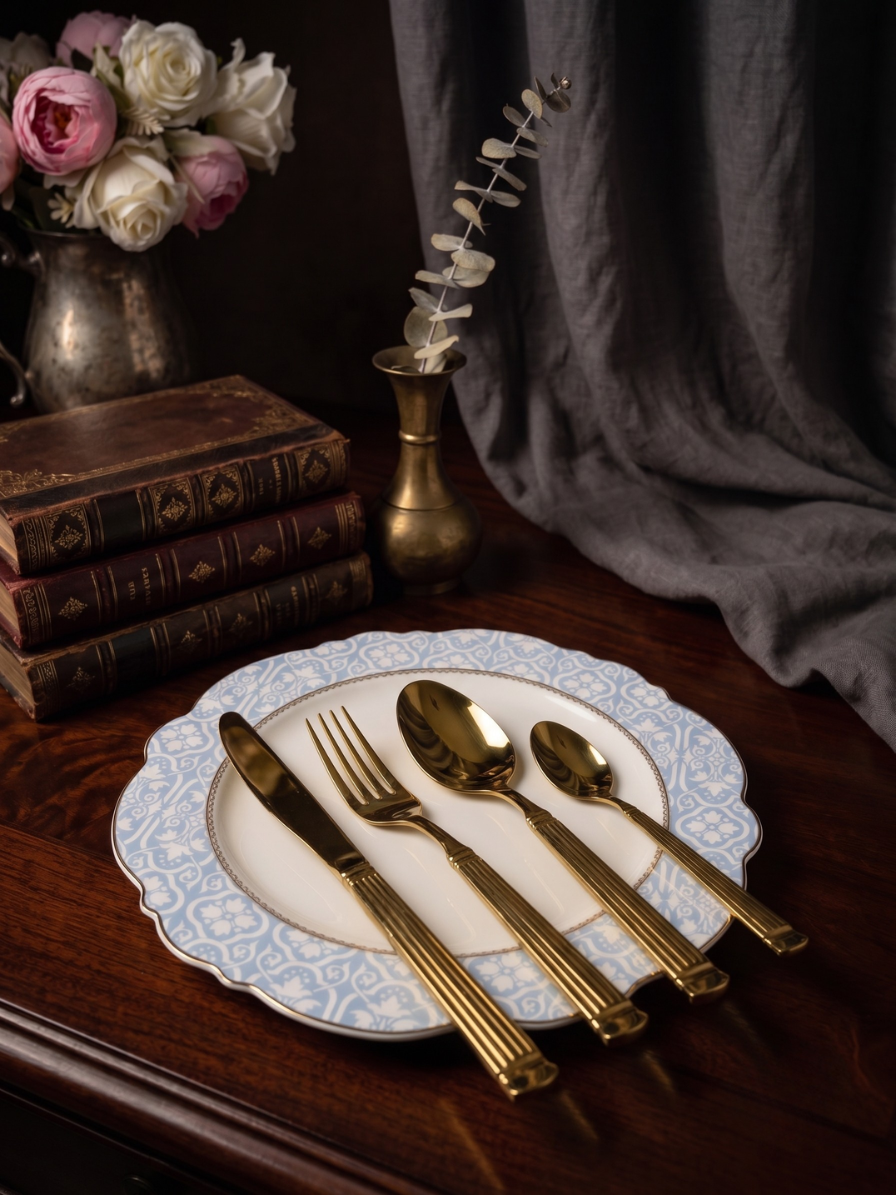 Luxury Gold Ribbed Cutlery Set