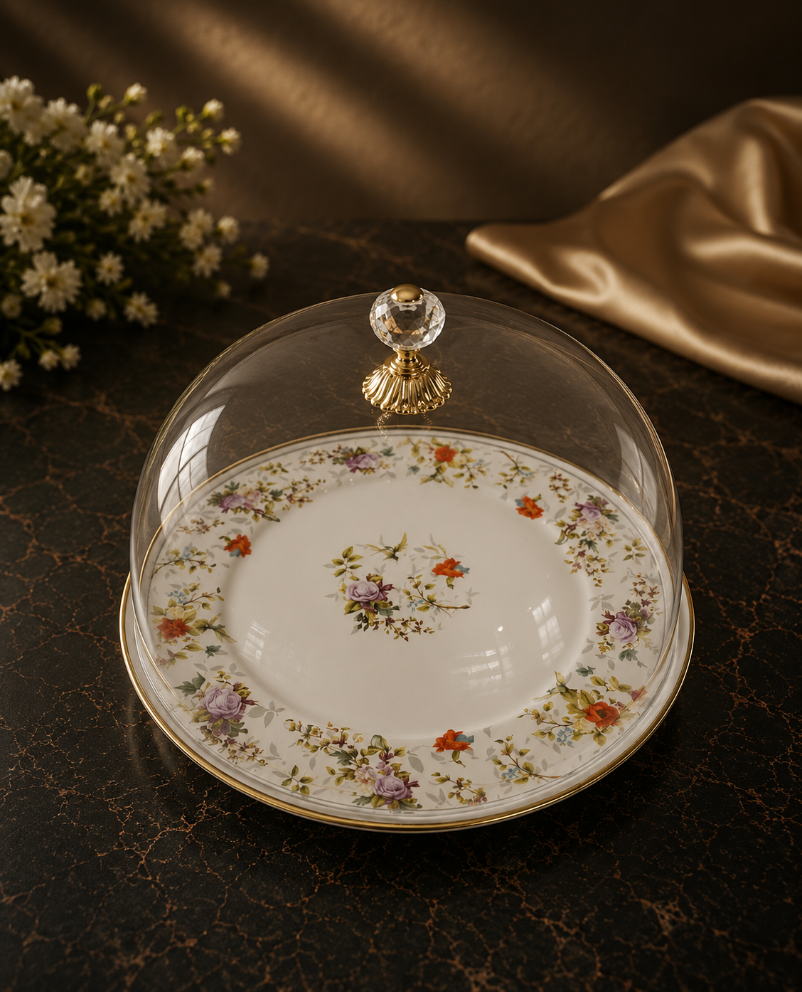 Vintage Floral Acrylic Dome Cake Stand
