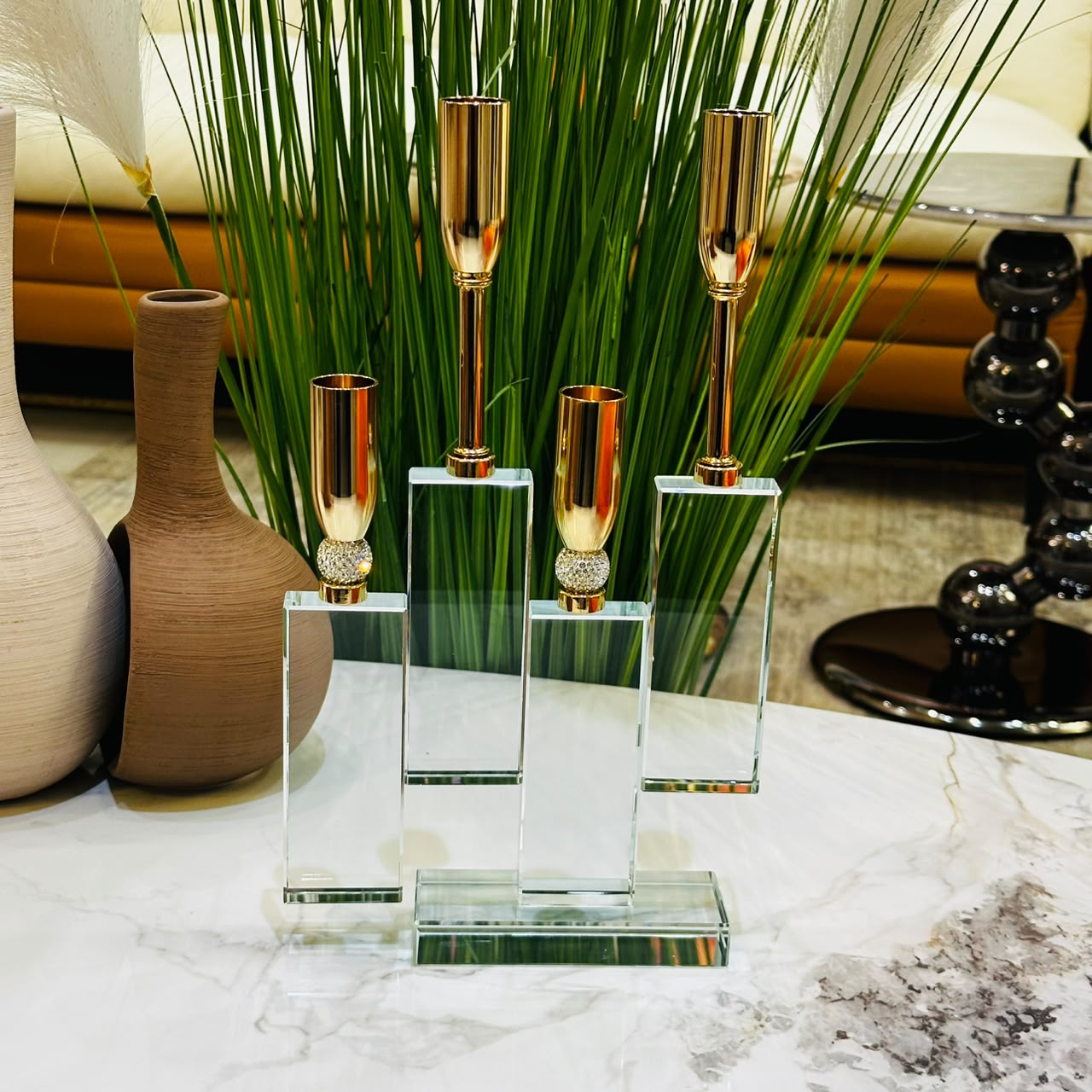 Luxury Crystal & Gold 4-Arm Candle Holder