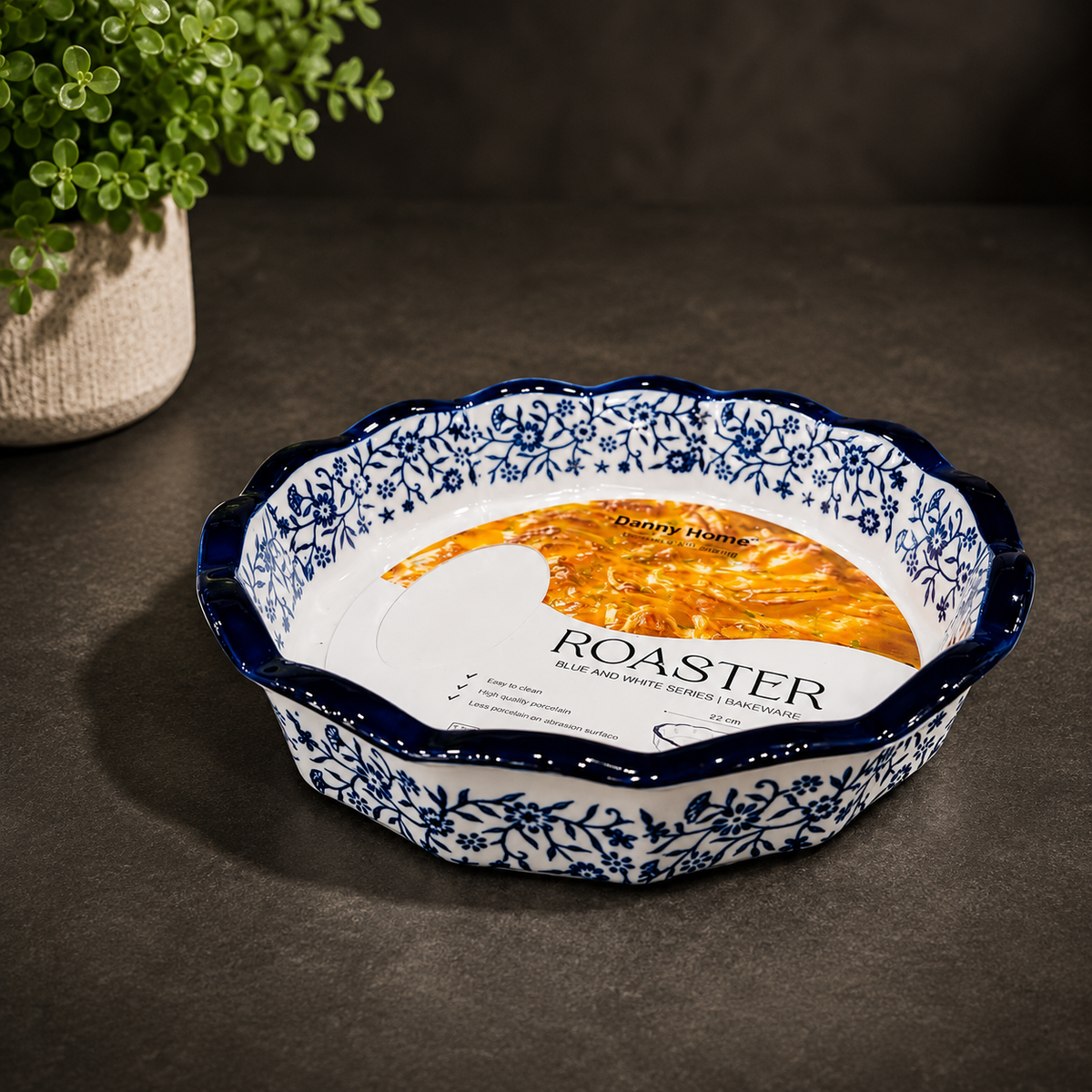 Blue & White Floral Ceramic Roaster Set