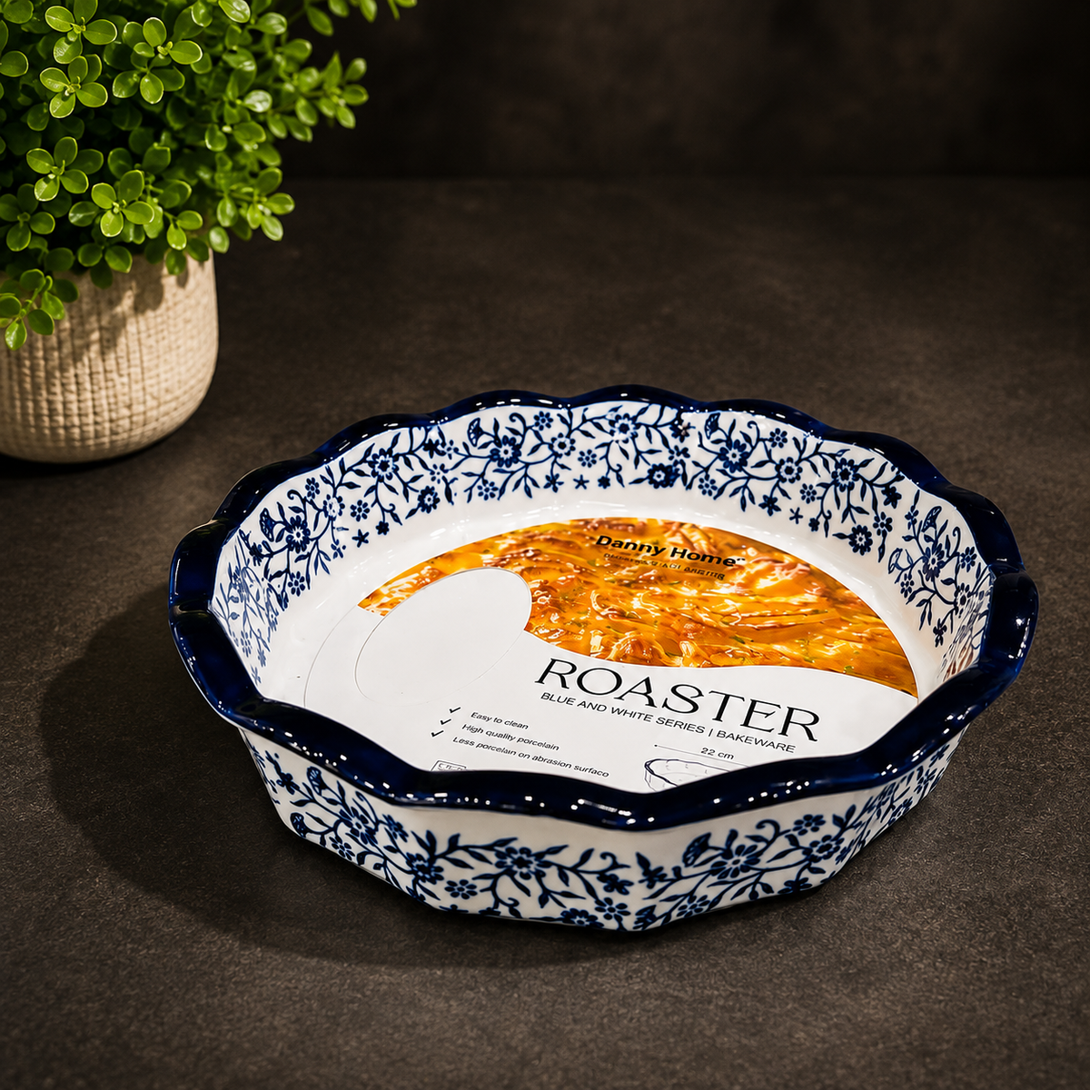 Blue & White Floral Ceramic Roaster Set