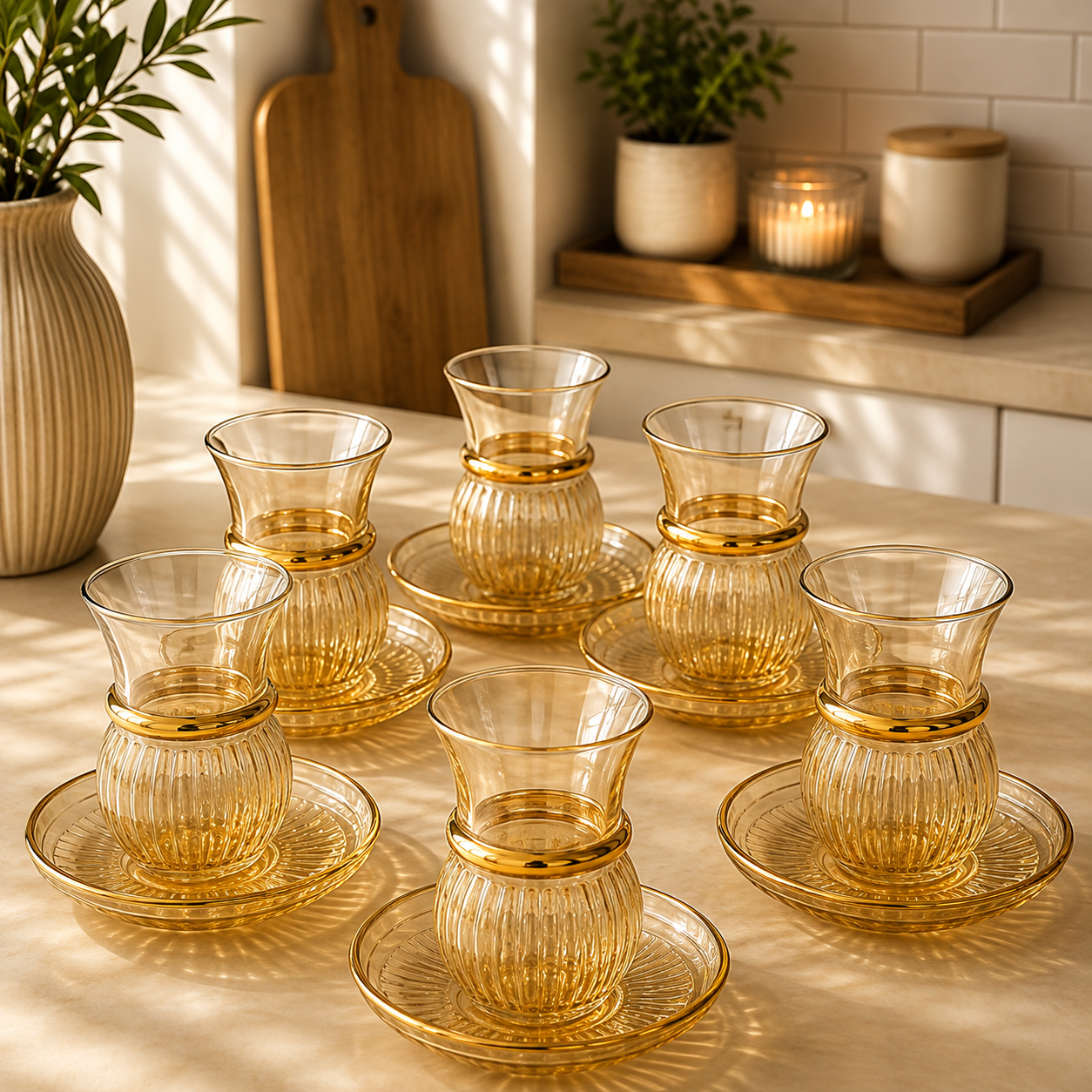 Turkish Tinted Tea Cups & Saucer Set