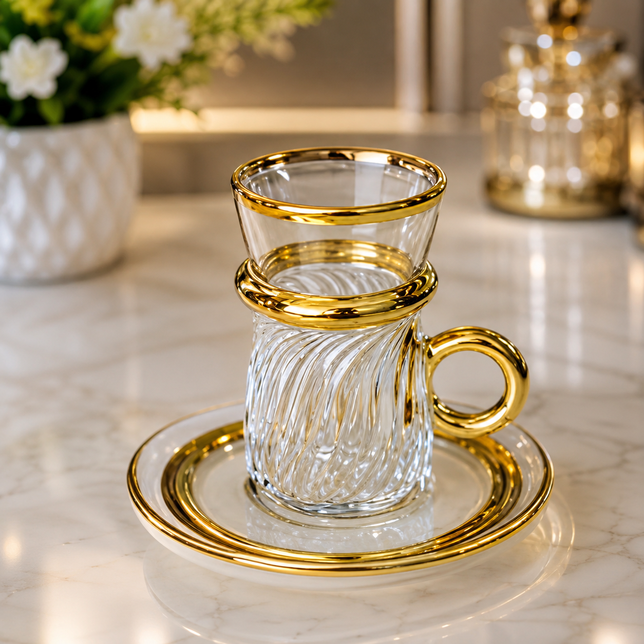 Royal Gold Spiral Tea Cup & Saucer Set