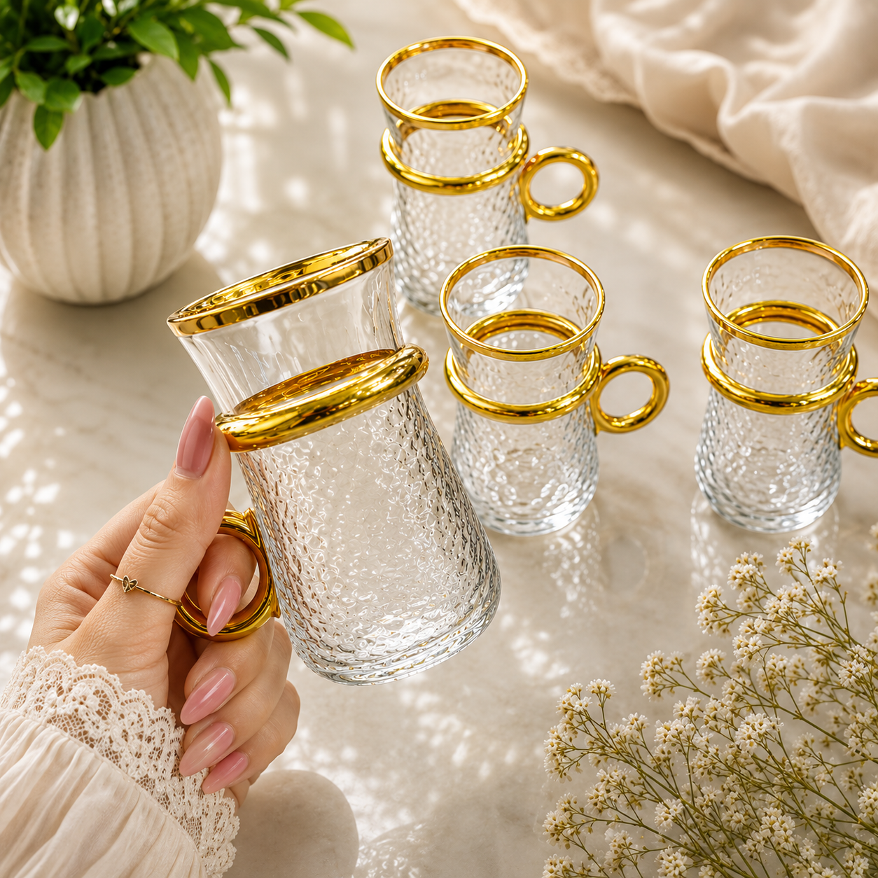 Royal Gold Textured Tea Cup & Saucer Set
