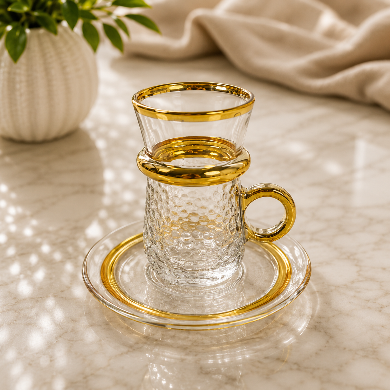 Royal Gold Textured Tea Cup & Saucer Set