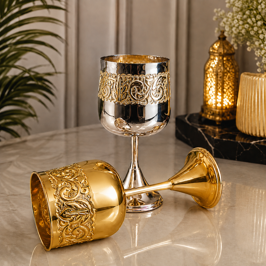Royal Embossed Brass Goblet Glass