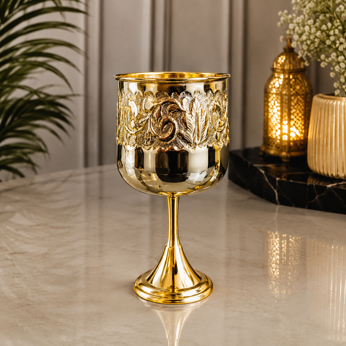 Royal Embossed Brass Goblet Glass