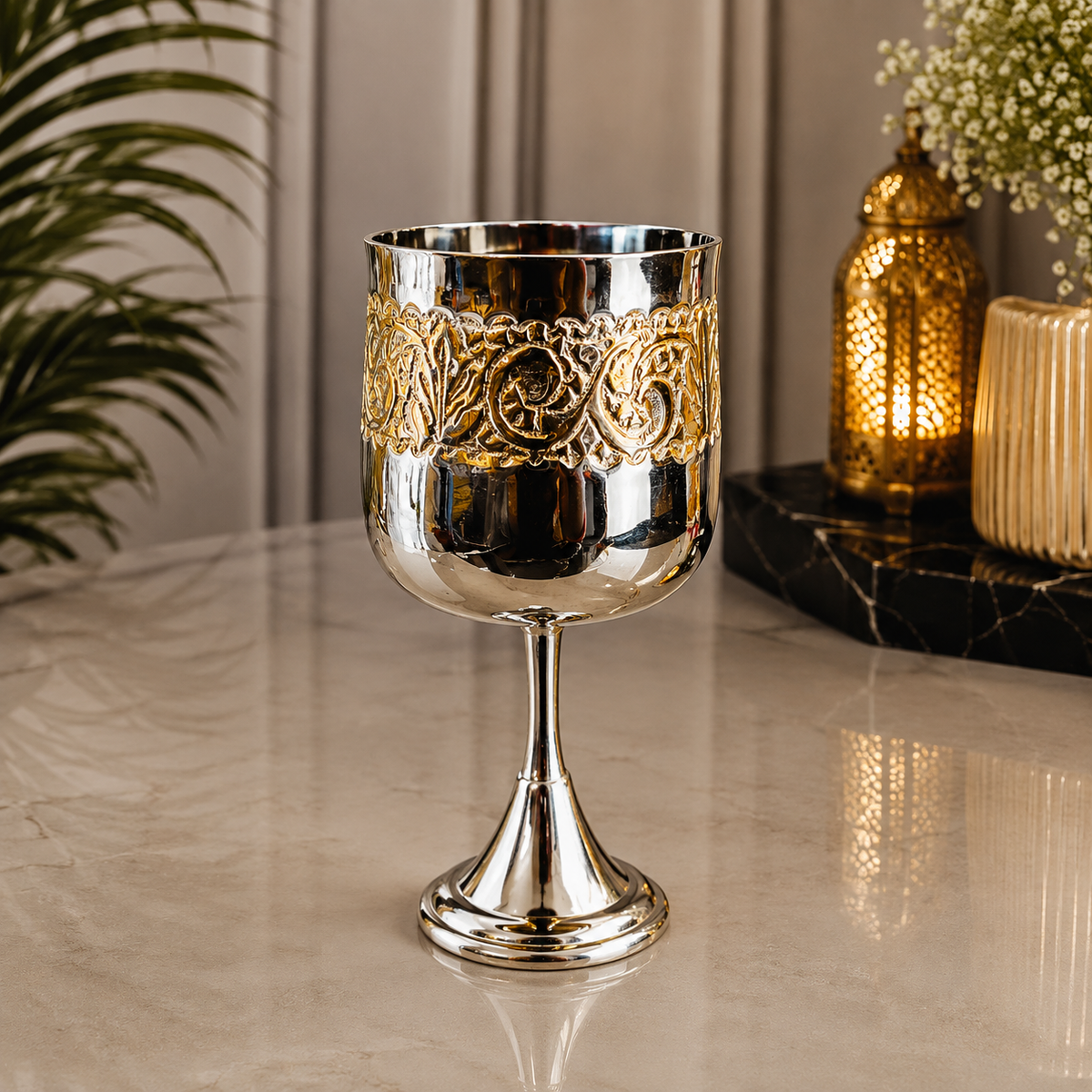 Royal Embossed Brass Goblet Glass