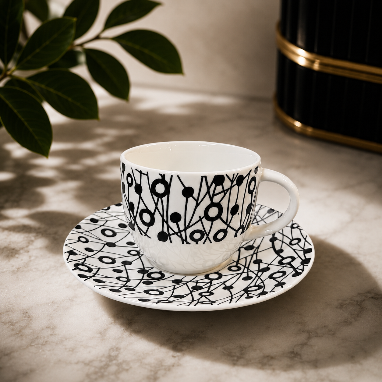 Mono Matrix Porcelain Cup & Saucer Set (Set of 6)