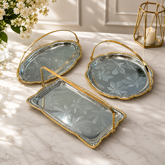 Gilded-Edge With Handle Serving Tray
