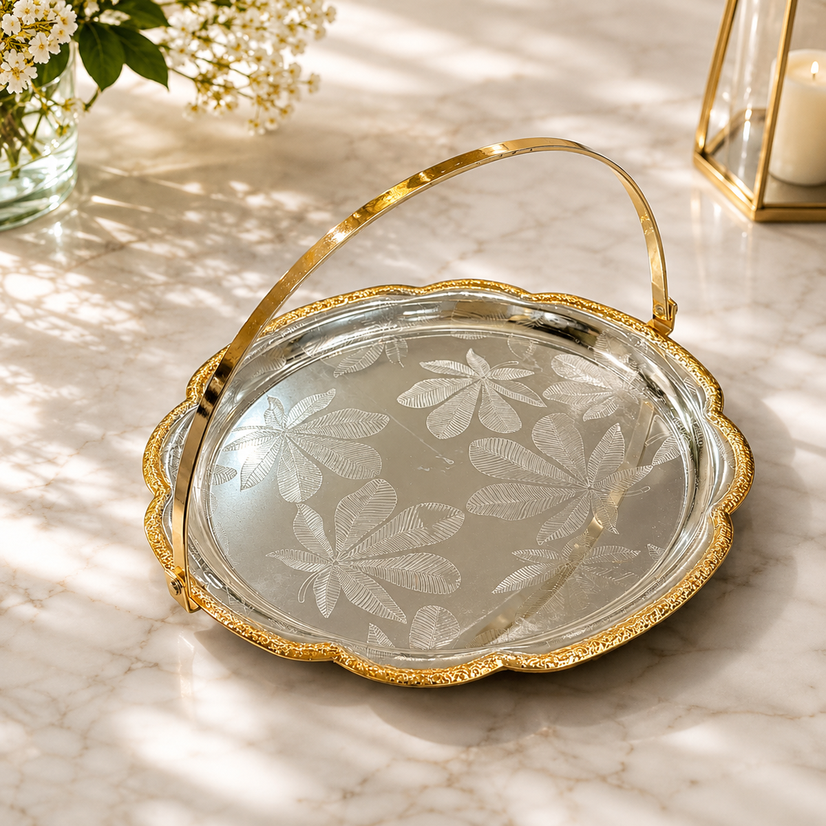 Gilded-Edge With Handle Serving Tray
