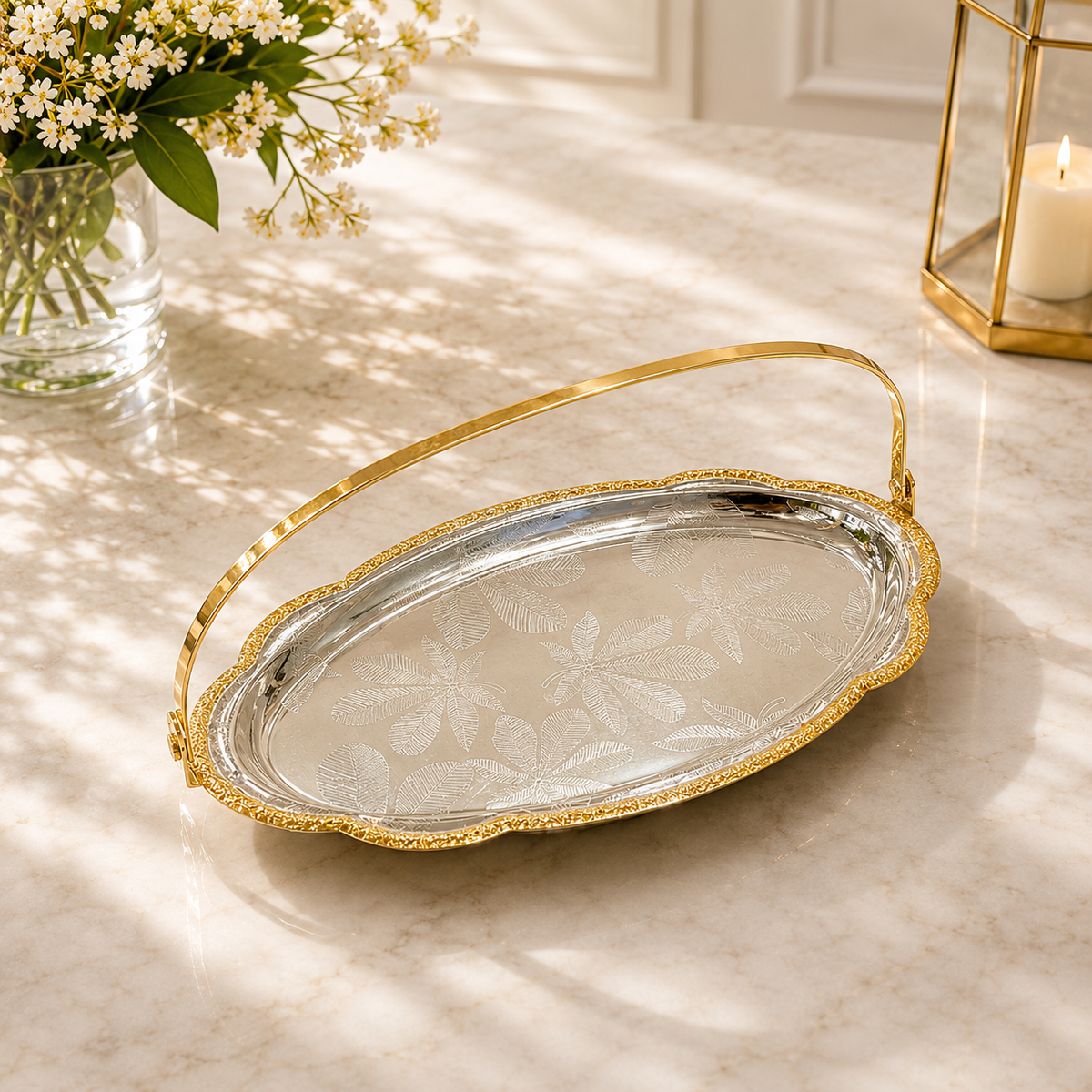 Gilded-Edge With Handle Serving Tray
